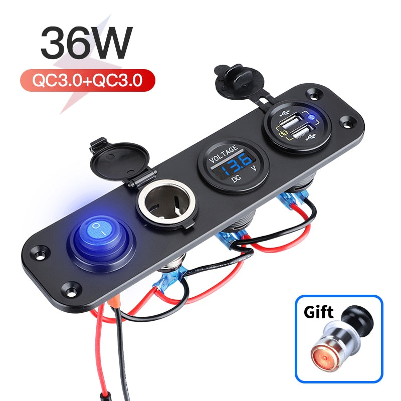 4 in 1 QC3.0 Car Charger Outlet Panel
