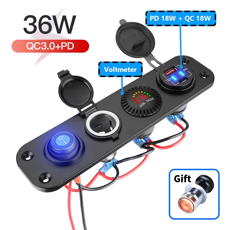 4 in 1 QC3.0 Car Charger Outlet Panel